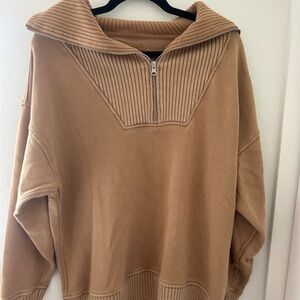 Aerie Oversized Tan Quarter-Zip Pullover Sweater